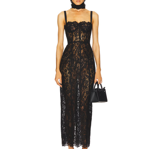 Helsa The Lace Column Dress Black XSmall - Picture 1 of 9
